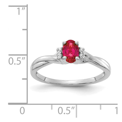 14K Weißgold Ring mit echten Diamanten und ovalem Rubin