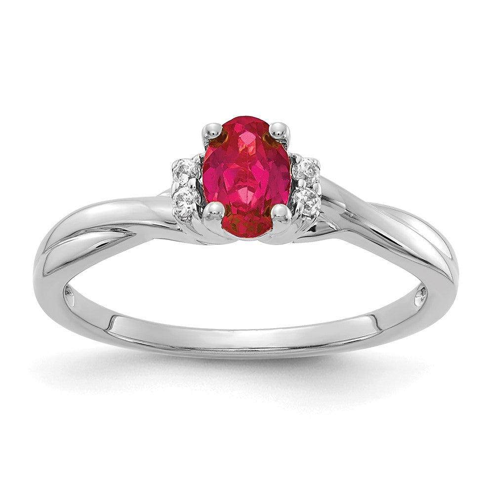 14K Weißgold Ring mit echten Diamanten und ovalem Rubin