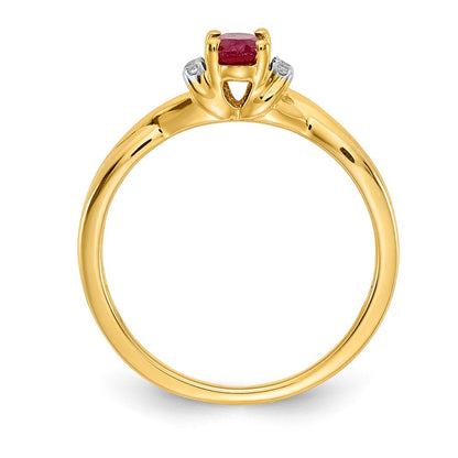 14K Gelbgold Ring mit echten Diamanten und ovalem Rubin
