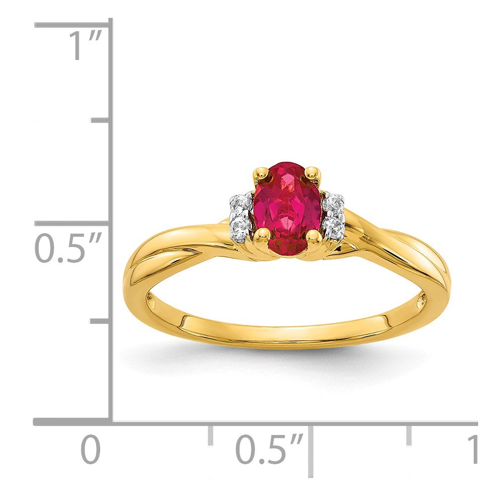 14K Gelbgold Ring mit echten Diamanten und ovalem Rubin