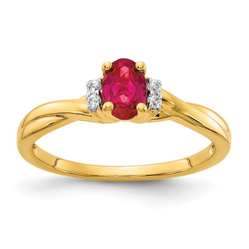 14K Gelbgold Ring mit natürlichen Diamanten und ovalem Rubin
