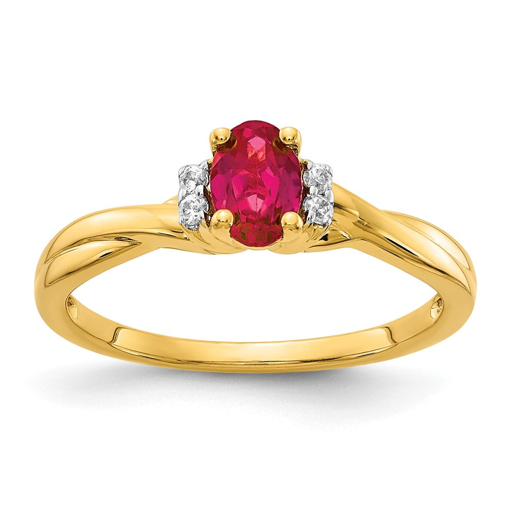 14K Gelbgold Ring mit echten Diamanten und ovalem Rubin
