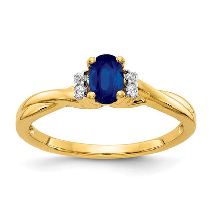 10K Gelbgold Diamant und Oval Saphir Ring