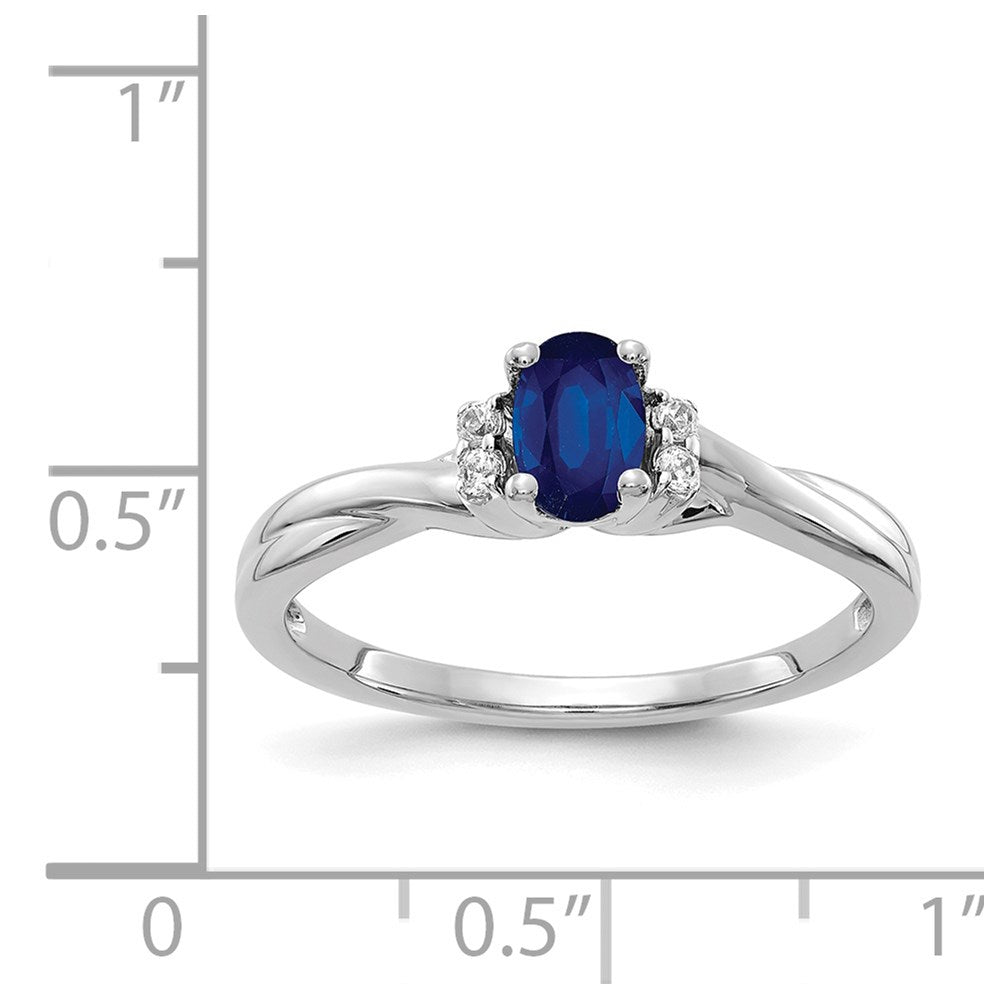 14K Weißgold Ring mit echten Diamanten und ovalem Saphir