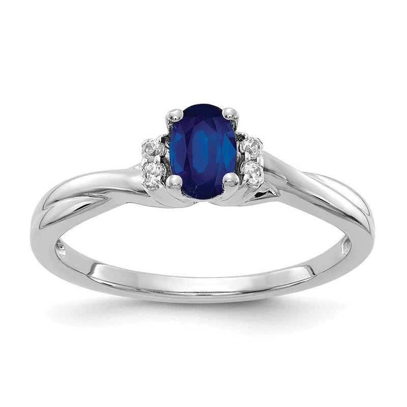 14K Weißgold Ring mit natürlichen Diamanten und ovalem Saphir