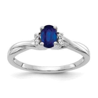 14K Weißgold Ring mit echten Diamanten und ovalem Saphir