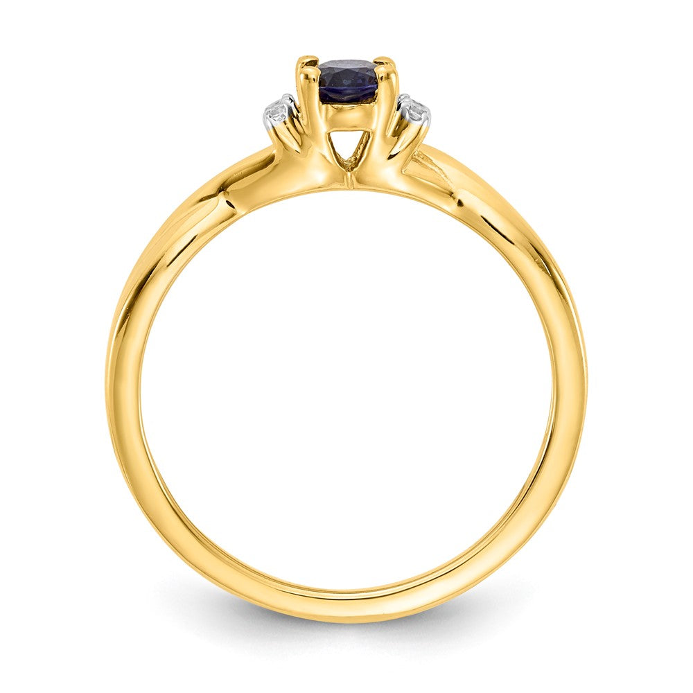 14K Gelbgold Ring mit echtem Diamant und ovalem Saphir