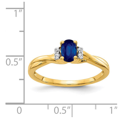 14K Gelbgold Ring mit echtem Diamant und ovalem Saphir