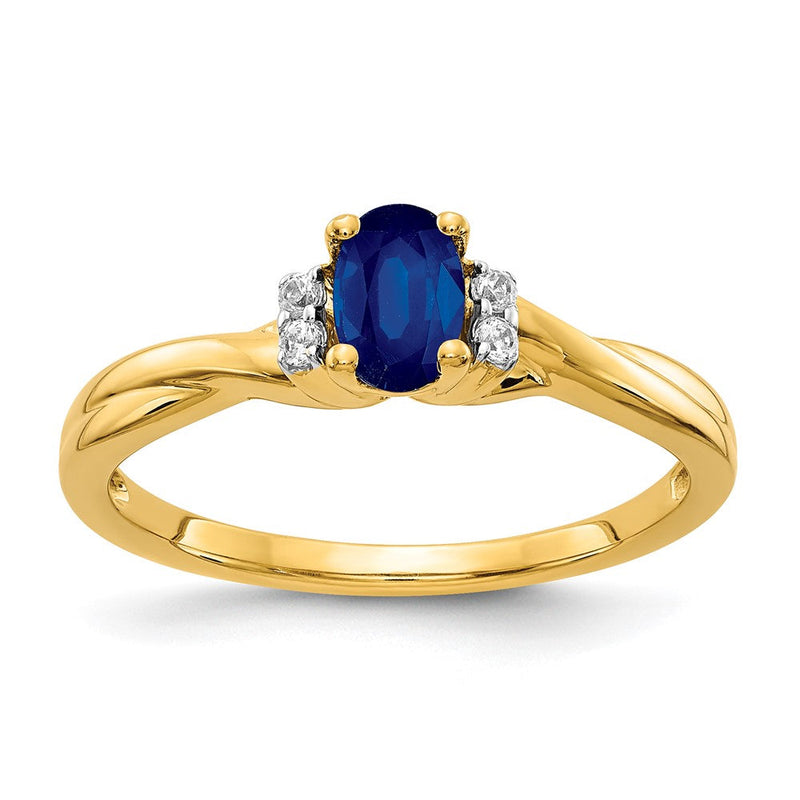 14K Gelbgold Ring mit ovalem Saphir und Diamanten