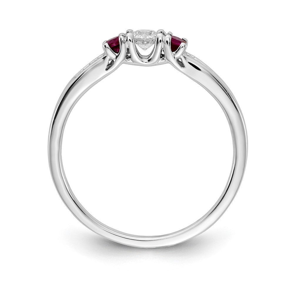 14K Weißgold Ring mit echten Diamanten und Rubinen, 3-Stein