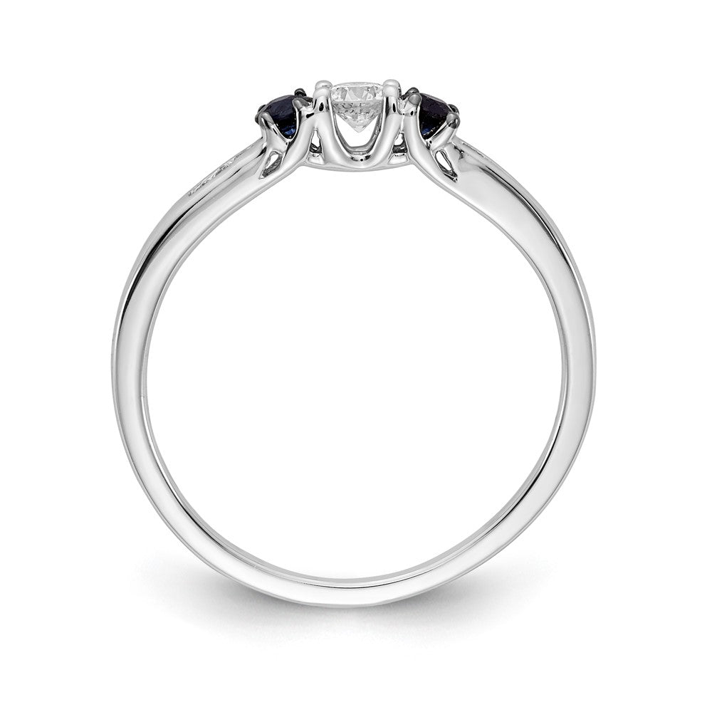 14K Weißgold Ring mit echten Diamanten und Saphir, 3-Stein