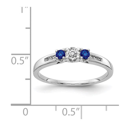14K Weißgold Ring mit echten Diamanten und Saphir, 3-Stein