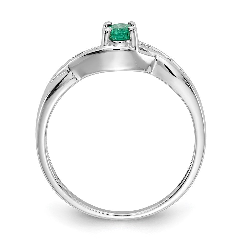 14K Weißgold Ring mit ovalem Smaragd und echten Diamanten