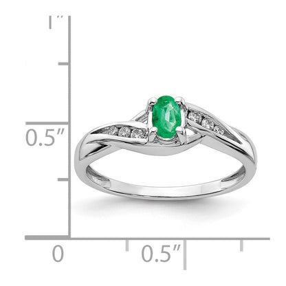 14K Weißgold Ring mit ovalem Smaragd und echten Diamanten