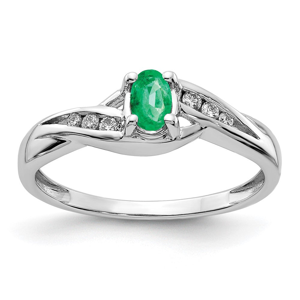 14K Weißgold Ring mit ovalem Smaragd und echten Diamanten