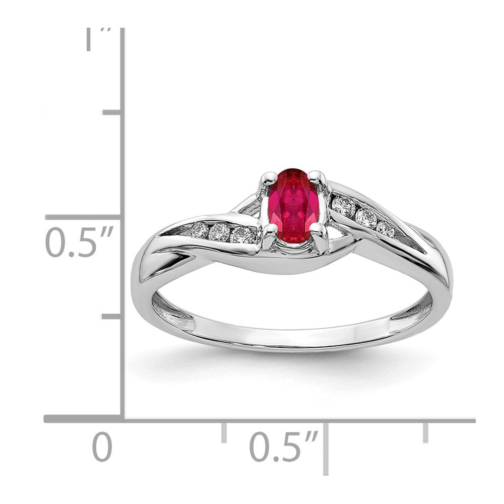 14K Weißgold Ring mit ovalem Composite-Rubin und echten Diamanten