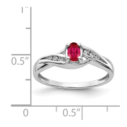 14K Weißgold Ring mit ovalem Composite-Rubin und echten Diamanten