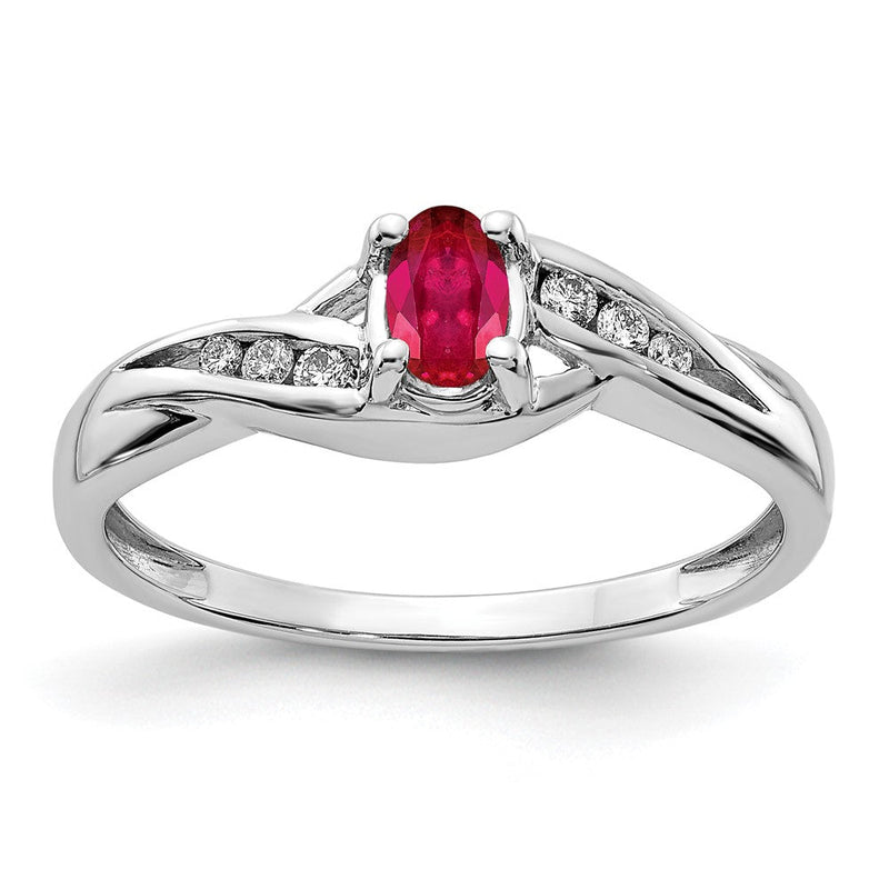14K Weißgold Ring mit ovalem Rubin-Komposit und natürlichen Diamanten