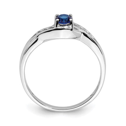 14K Weißgold Ring mit ovalem Saphir und echten Diamanten