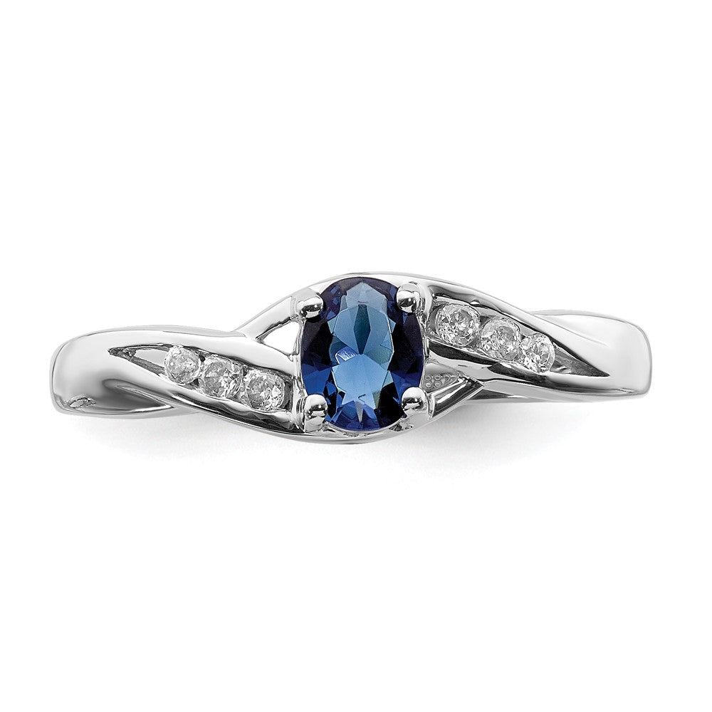 14K Weißgold Ring mit ovalem Saphir und echten Diamanten