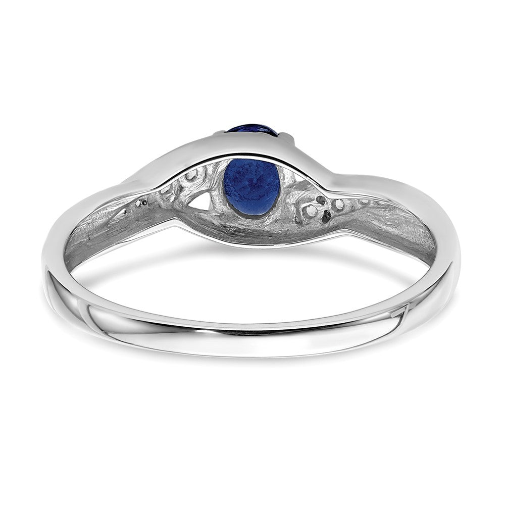 14K Weißgold Ring mit ovalem Saphir und echten Diamanten