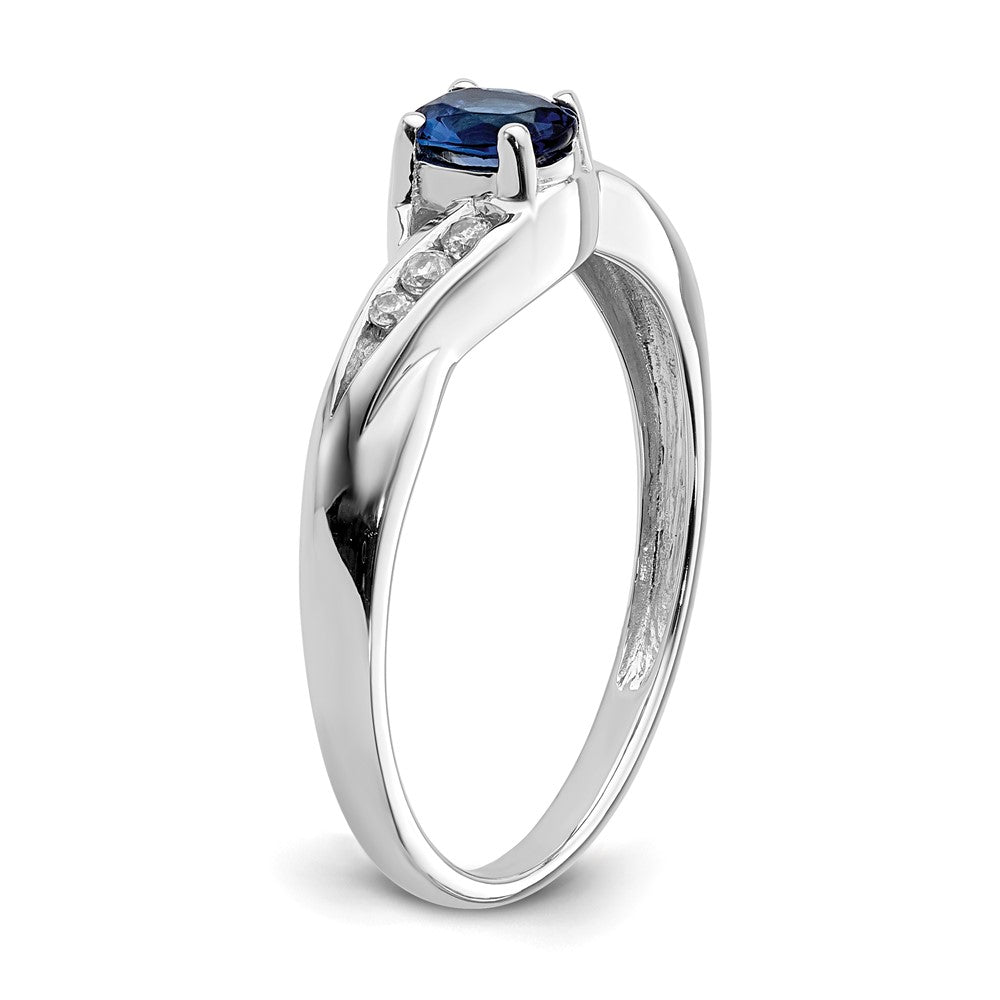 14K Weißgold Ring mit ovalem Saphir und echten Diamanten