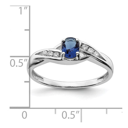 14K Weißgold Ring mit ovalem Saphir und echten Diamanten