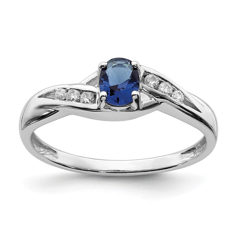 14K Weißgold Ring mit ovalem Saphir und natürlichen Diamanten