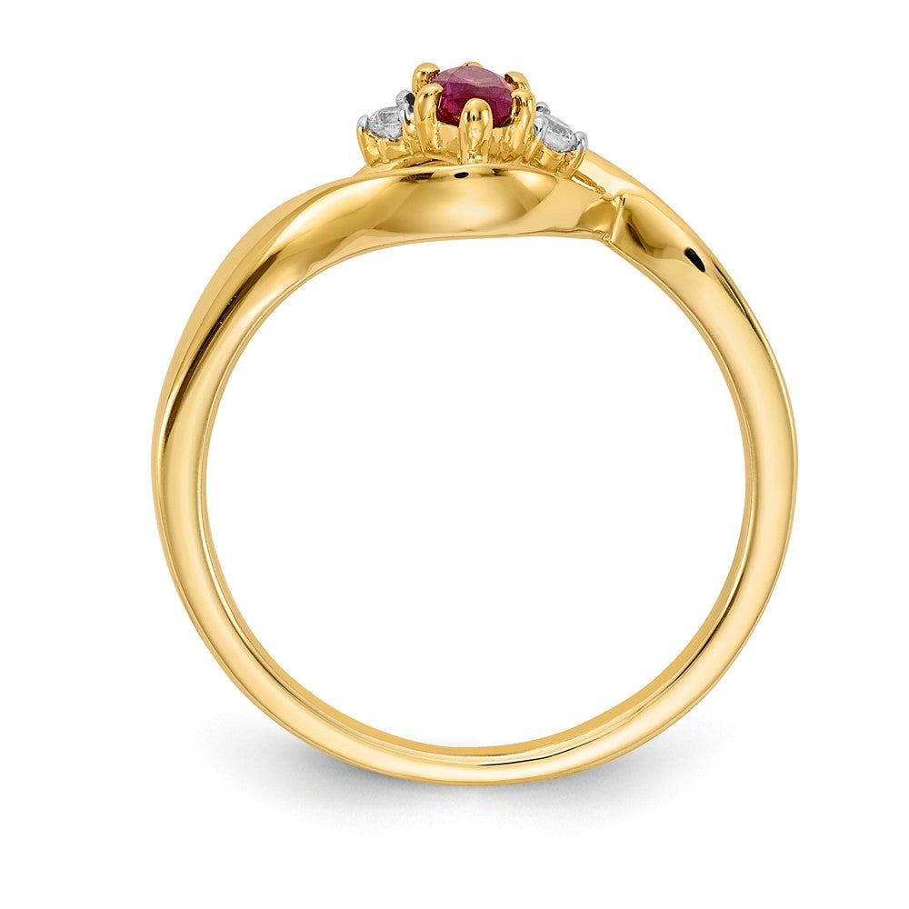 14K Gelbgold Ring mit echtem Diamant und Rubin im Marquise-Schliff