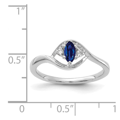 14K Weißgold Ring mit echtem Diamant und Saphir im Marquise-Schliff