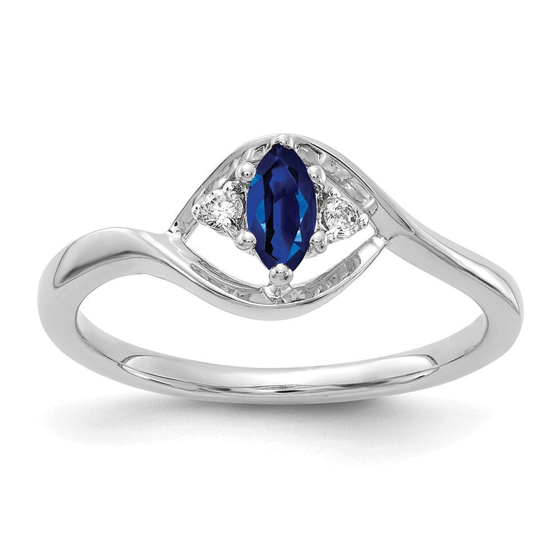 14K Weißgold Ring mit blauem Saphir im Marquise-Schliff und Diamanten