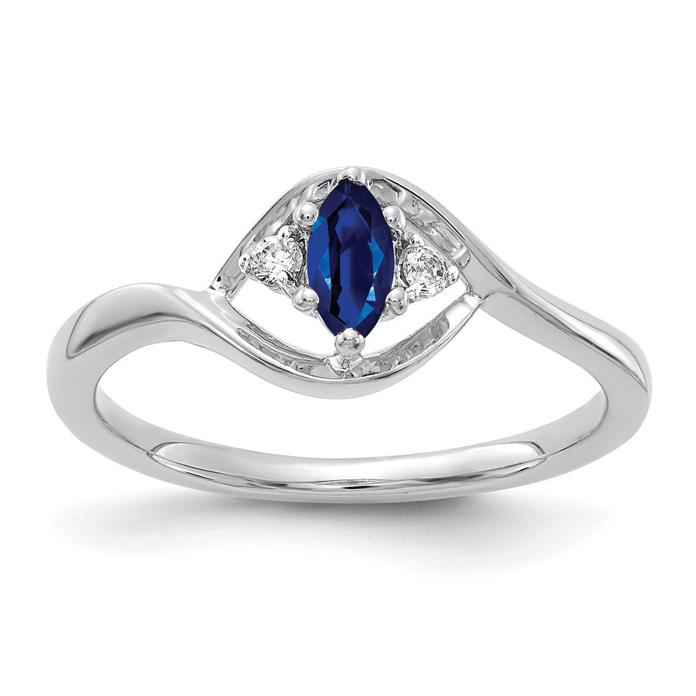 14K Weißgold Ring mit echtem Diamant und Saphir im Marquise-Schliff