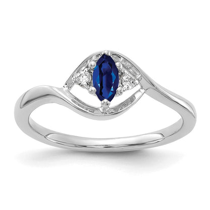 14K Weißgold Ring mit echtem Diamant und Saphir im Marquise-Schliff