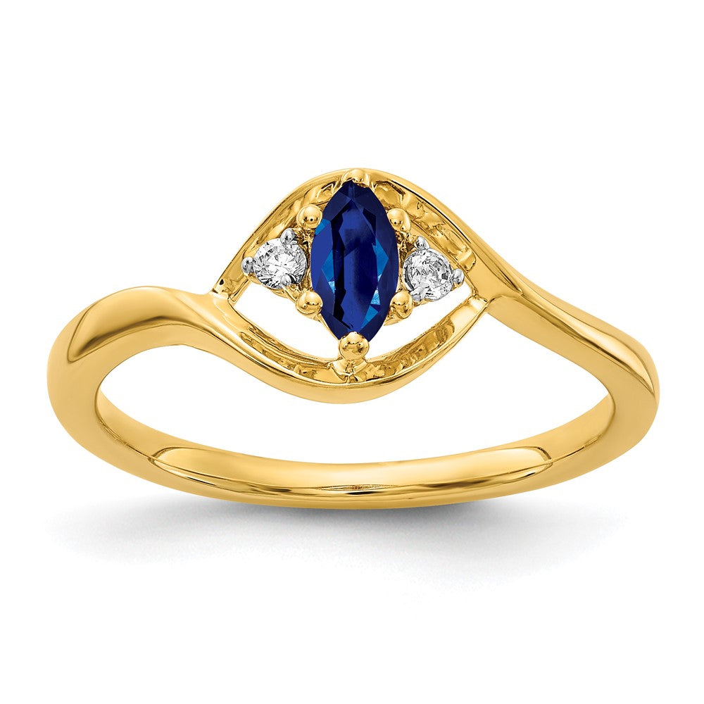 14K Gelbgold Ring mit echtem Diamant und Saphir