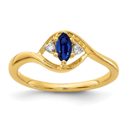 14K Gelbgold Ring mit echtem Diamant und Saphir