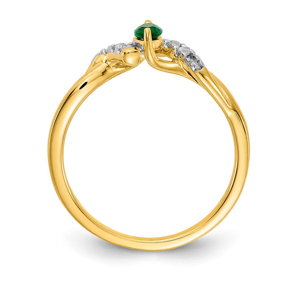 14K Gelbgold Ring mit echten Diamanten und Marquise-Smaragden