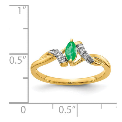 14K Gelbgold Ring mit echten Diamanten und Marquise-Smaragden