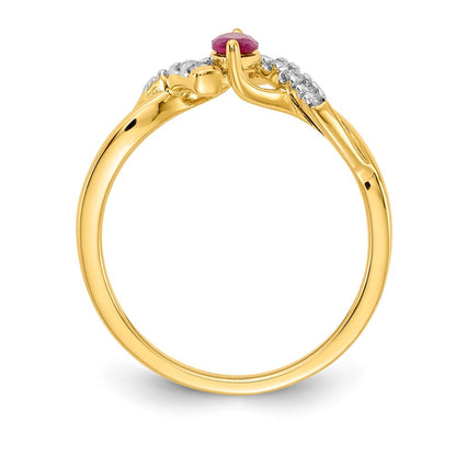 14K Gelbgold Ring mit echten Diamanten und Rubinen im Marquise-Schliff
