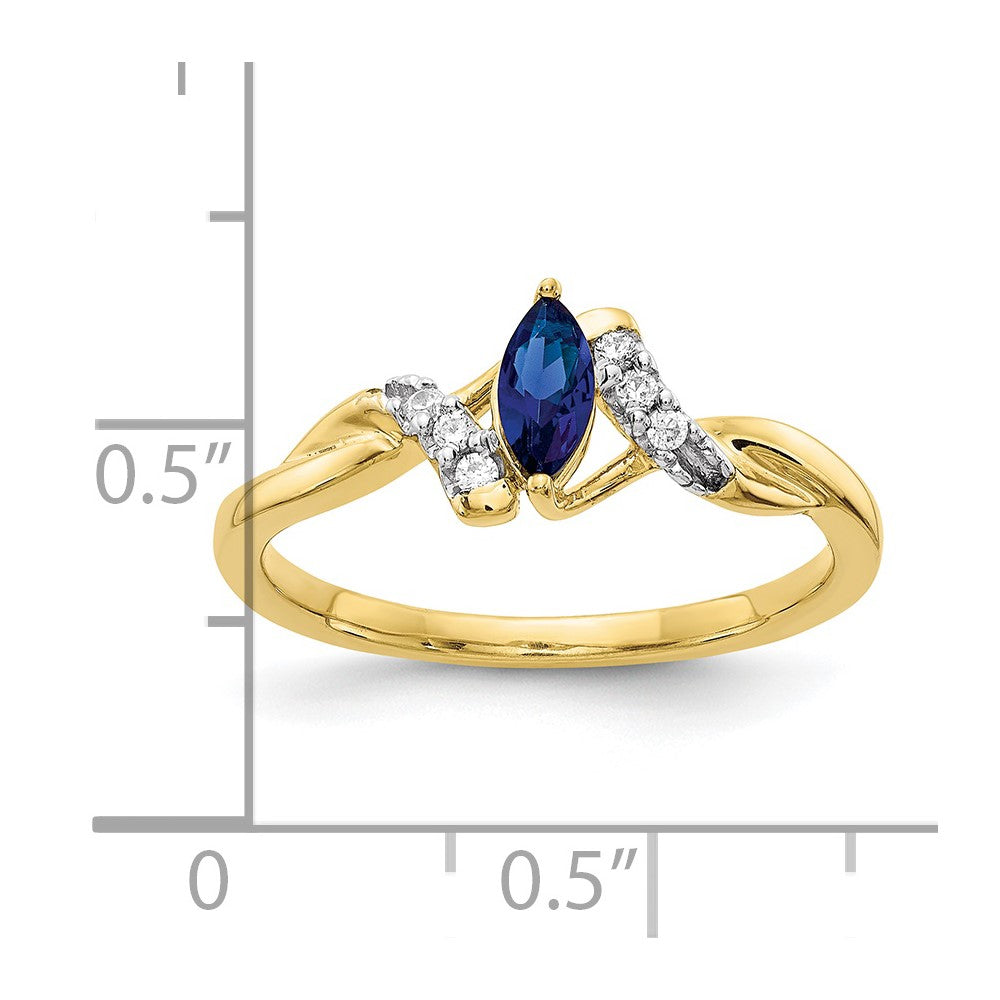10K Gelbgold Diamant und Marquise Saphir Ring