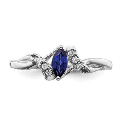 14K Weißgold Ring mit echten Diamanten und Marquise-Saphiren