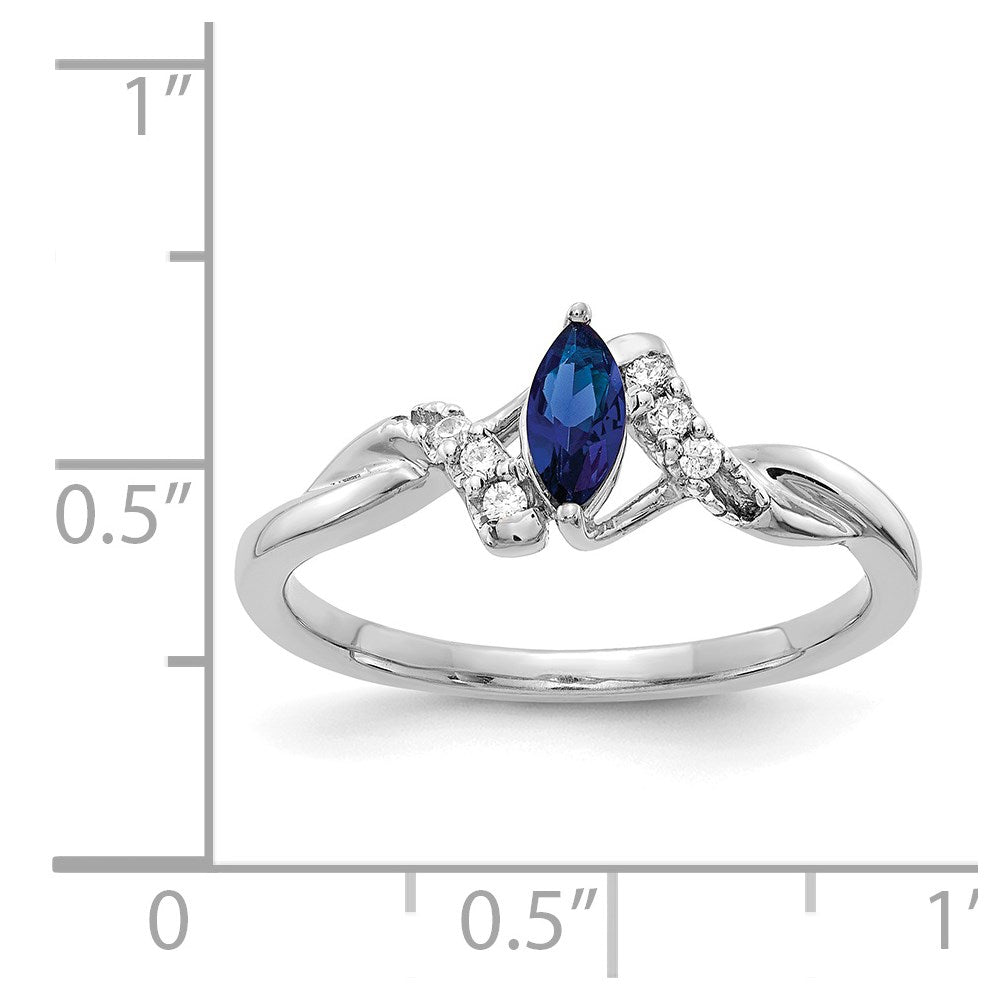 14K Weißgold Ring mit echten Diamanten und Marquise-Saphiren