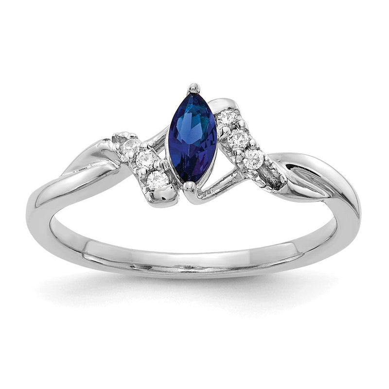 14K Weißgold Ring mit natürlichem blauem Saphir im Marquise-Schliff und Diamanten