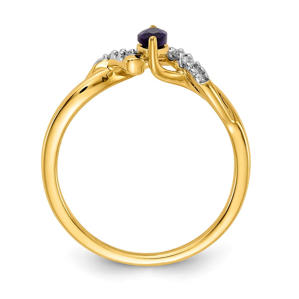 14K Gelbgold Ring mit echtem Diamant und Saphir im Marquiseschliff
