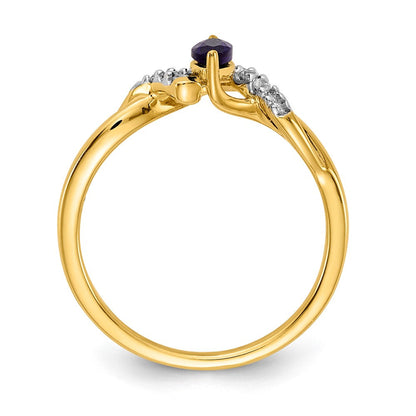 14K Gelbgold Ring mit echtem Diamant und Saphir im Marquiseschliff