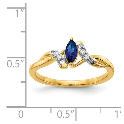 14K Gelbgold Ring mit echtem Diamant und Saphir im Marquiseschliff