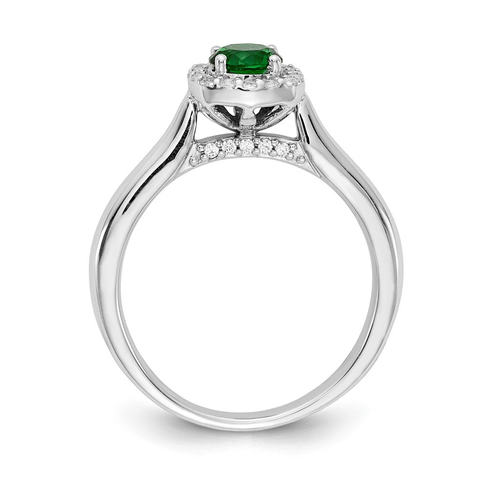 14K Weißgold Ring mit echtem Diamant und Smaragd im Halo-Design