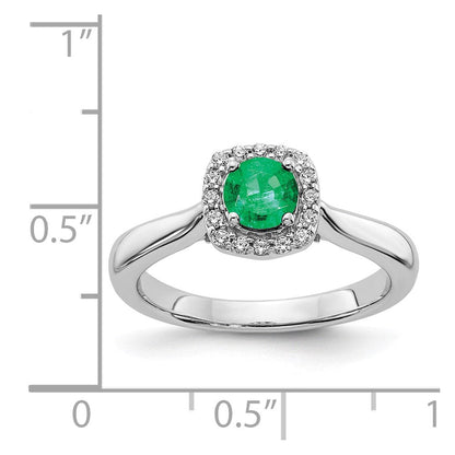 14K Weißgold Ring mit echtem Diamant und Smaragd im Halo-Design