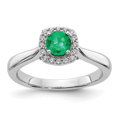 14K Weißgold Ring mit echtem Diamant und Smaragd im Halo-Design