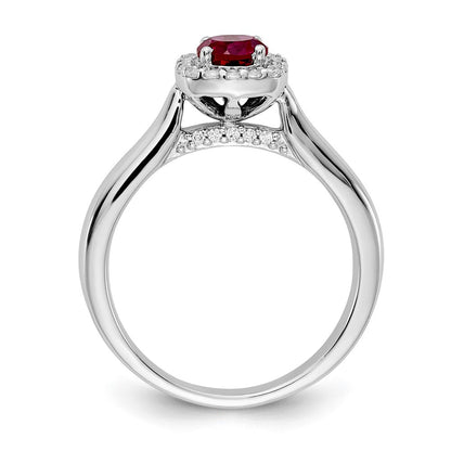 14K Weißgold Ring mit echtem Diamant und Rubin, Halo-Fassung