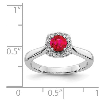 14K Weißgold Ring mit echtem Diamant und Rubin, Halo-Fassung